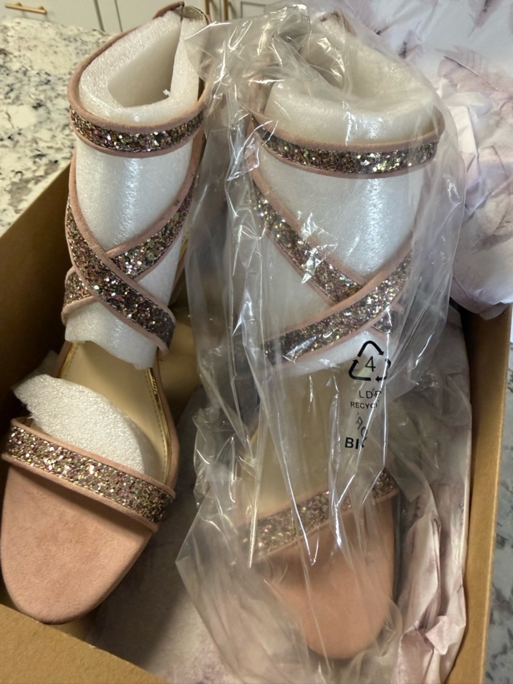 Glitter Crisscross Ankle Strap Sandals - Picture 2 of 5